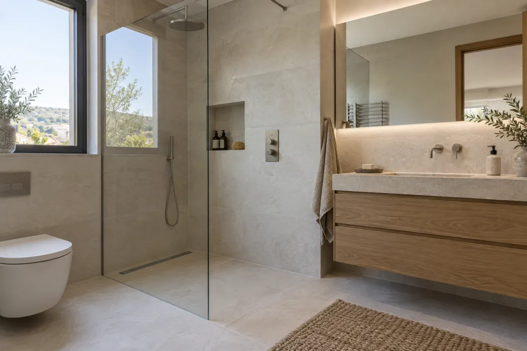 Baño reformado con ducha a ras de suelo