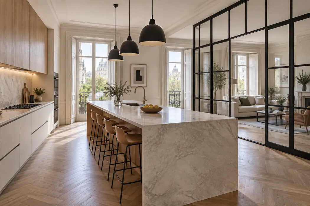 Cocina con isla central en Retiro